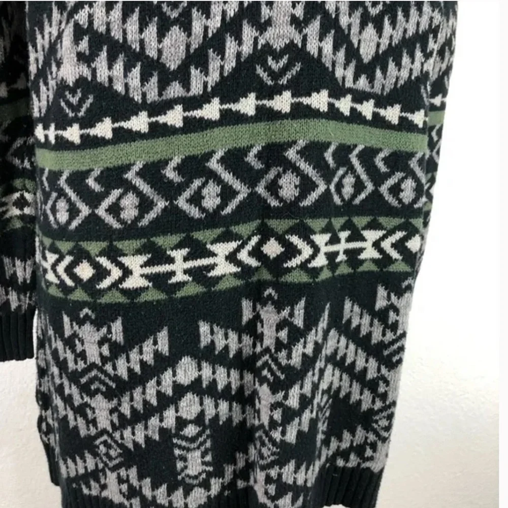 Roxy Aztec Tribal Print Long Line Open Front Boyfriend Cardigan - Green Black
